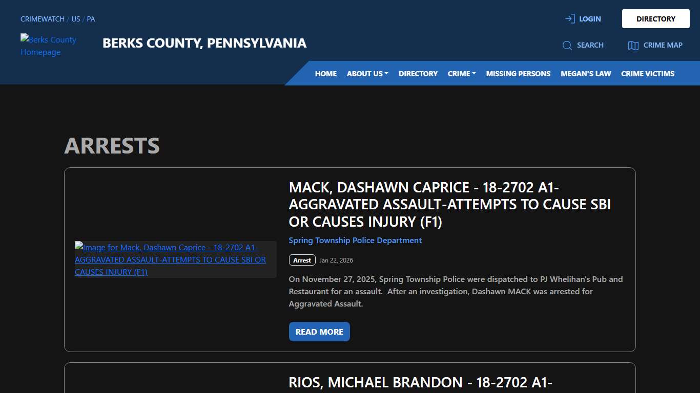 Arrests for Berks County, Pennsylvania CRIMEWATCH